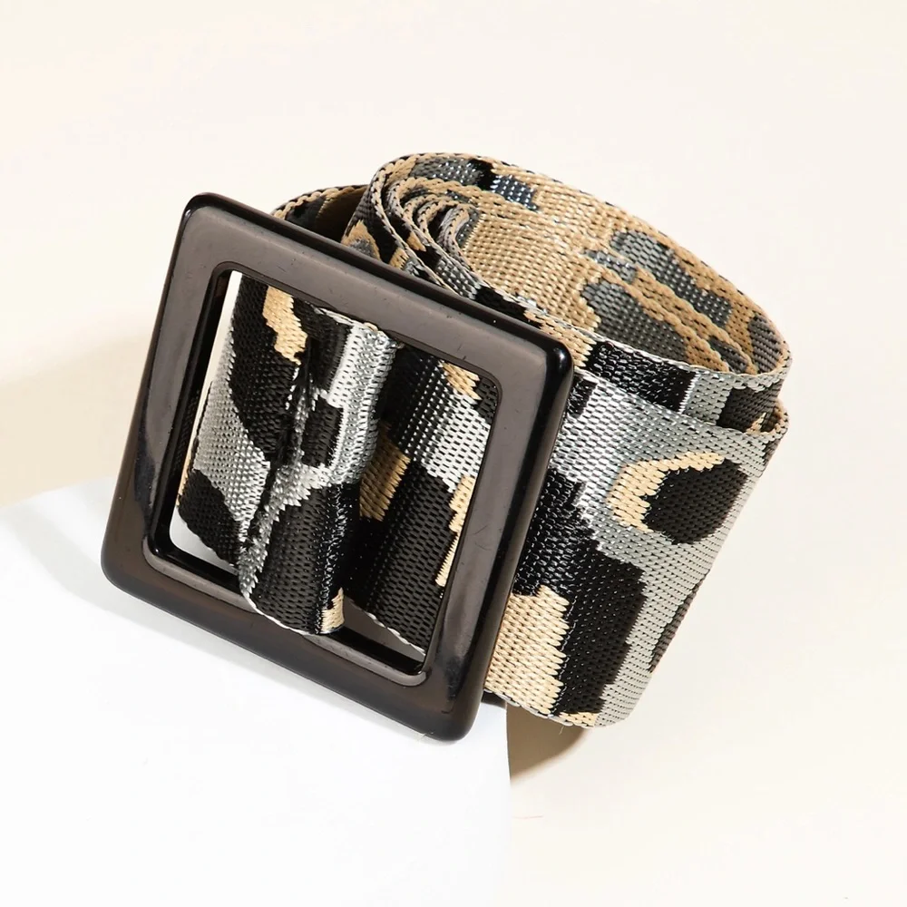 Black Buckle Leopard Print Reversible Belt 44”